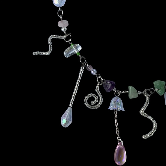 Spiral Dance Beaded Chain Necklace Quartz Amethyst Aventurine Charm Star Silver - Picture 4 of 6